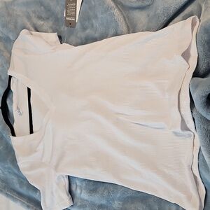 Athleta White Womens Ribbed V Neck Top